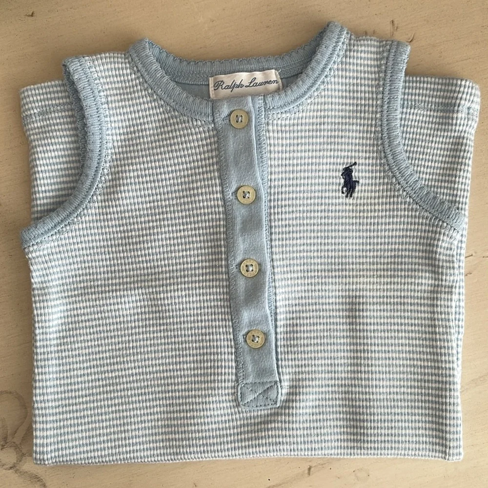 RALPH LAUREN STRIPPED RIBBED COTTON ONE PIECE BODYSUIT